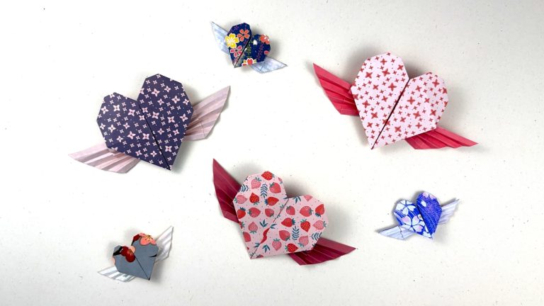 origami hearts with wings