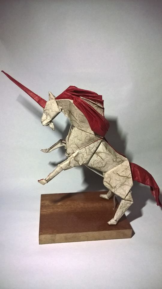 White and Red Papercraft Unicorn