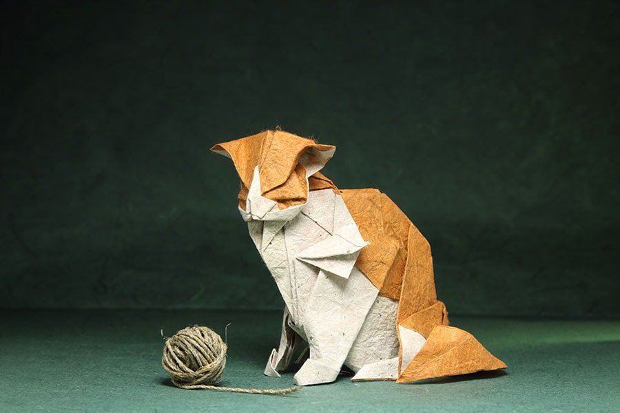 Paper Cat with Ball of Yarn