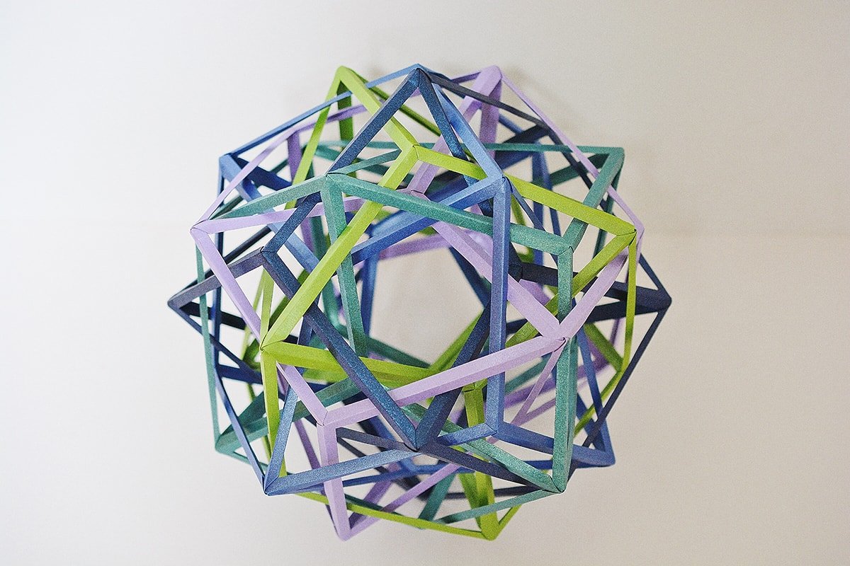 Five Interlocking Irregular Hyperboloidal Rhombic Dodecahedra (Byriah Loper)