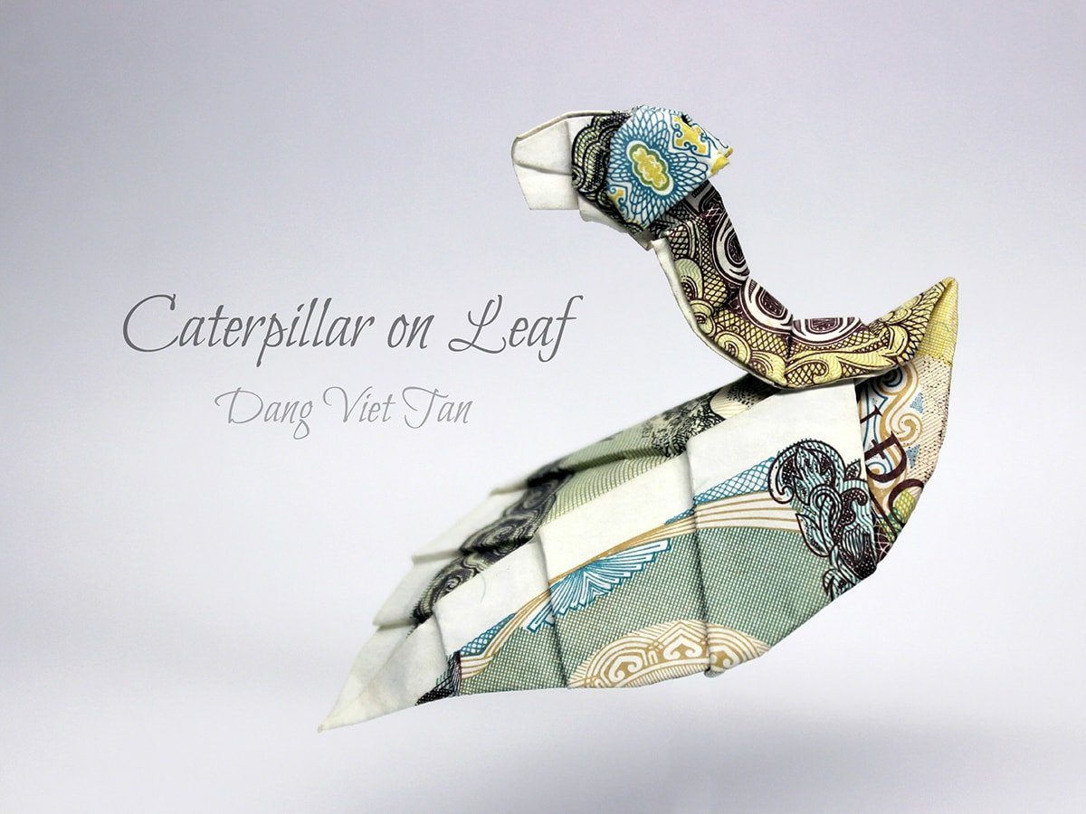Caterpillar on a Leaf money origami