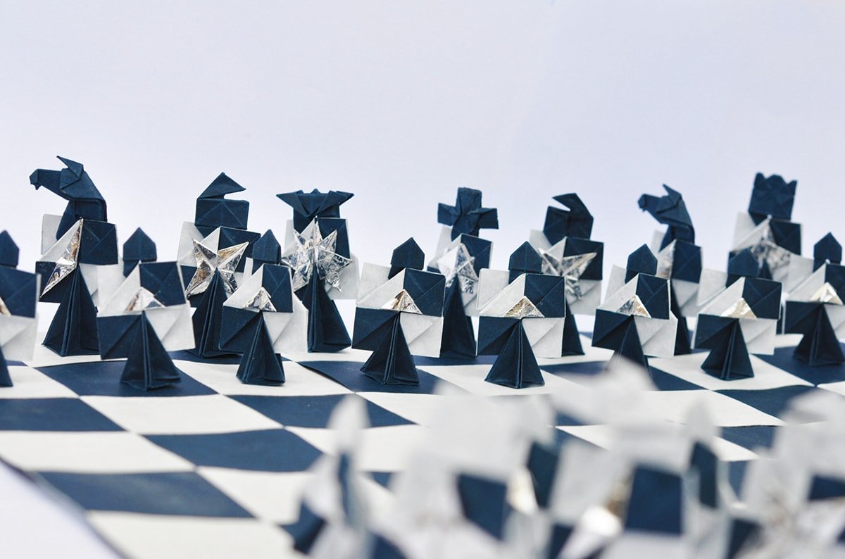 Blue Paper Chess Set
