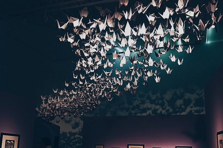 Origami cranes at art exhibition