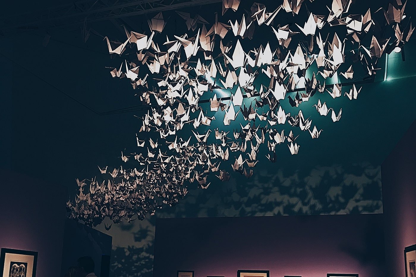 Origami cranes at art exhibition